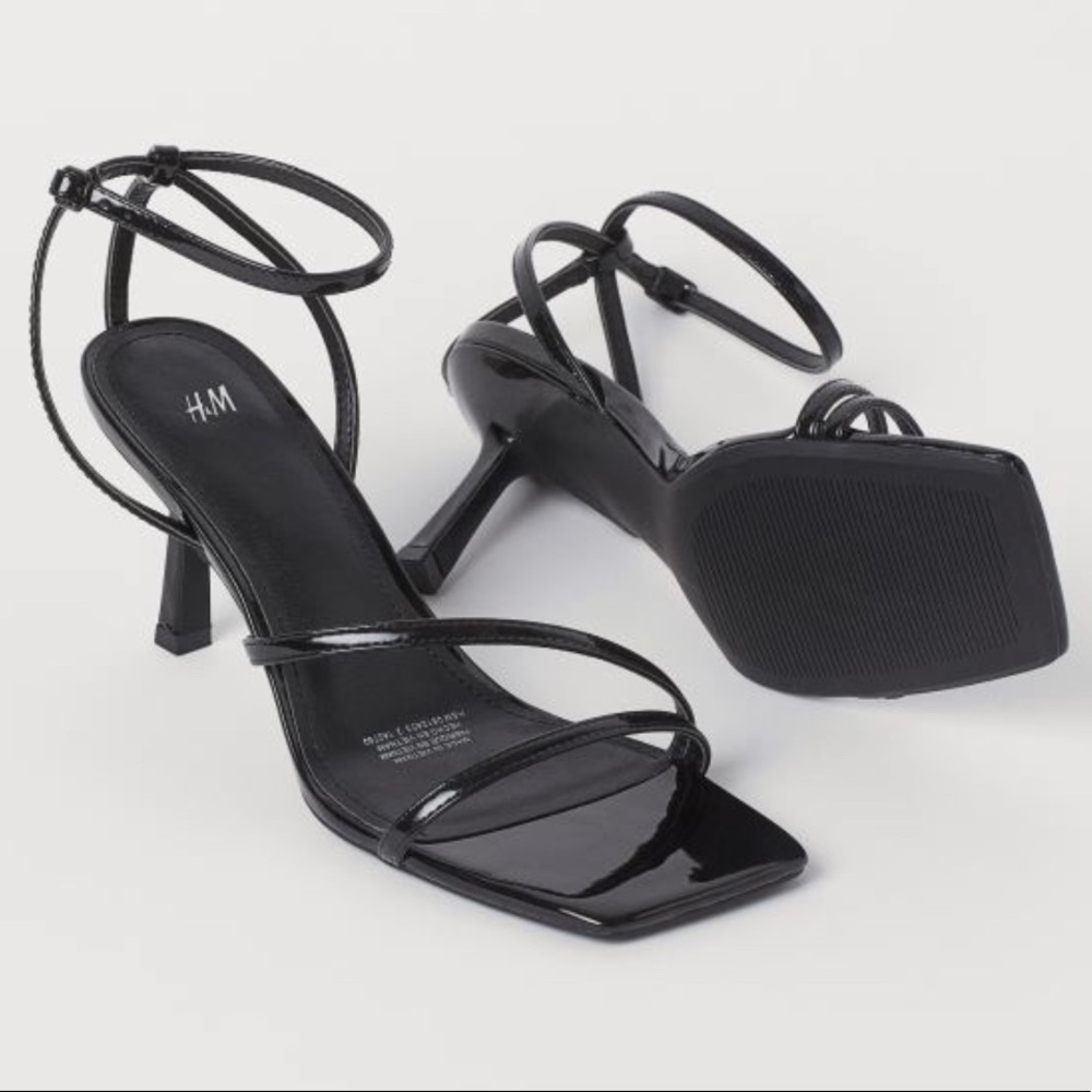 Black Strappy Kitten Heeled Sandals